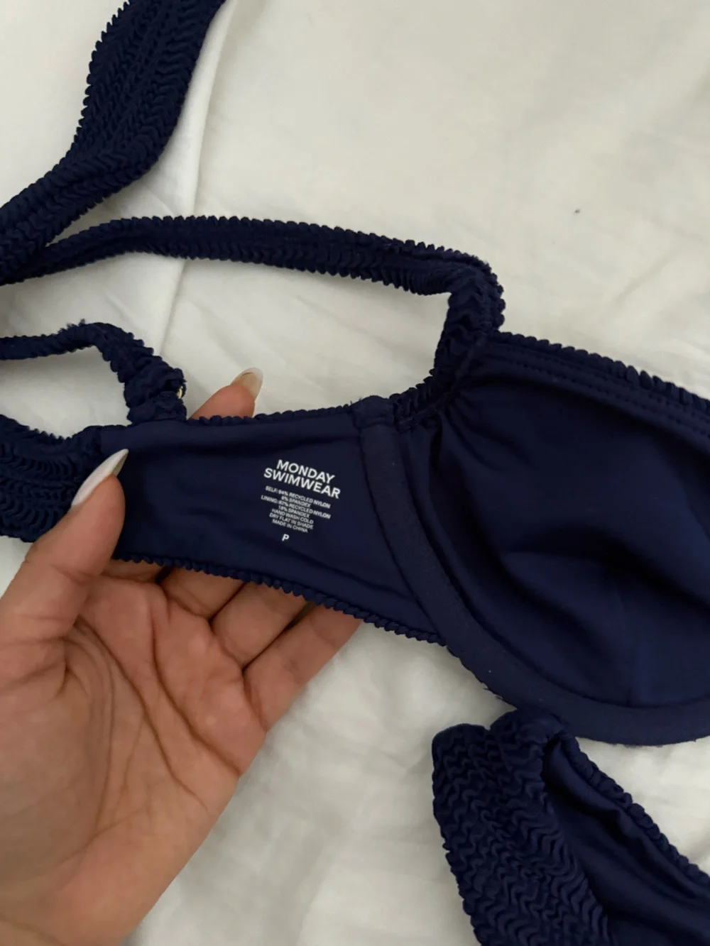 Monday Swimwear Navy Blue Textured Ring Bikini Set